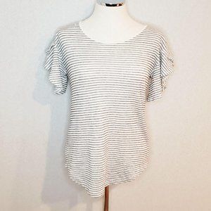 C&C California White Gray Striped Slub Tee Ruffle